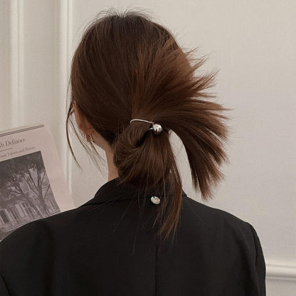 Élastique à cheveux minimaliste en forme de boule ronde argentée 